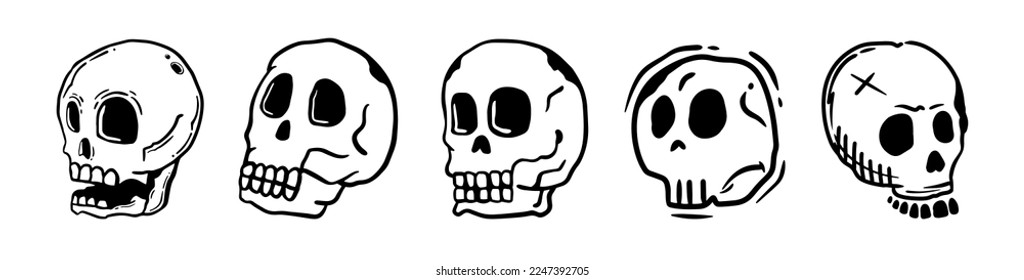 Skull line art design vector bundle collection. Hand drawn character symbol. 