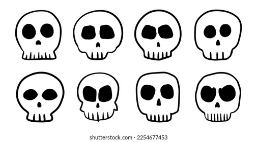 Skull line art design vector bundle collection. Hand drawn character symbol. 