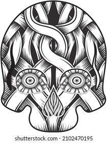 skull line art vector illustration sketch for adult anti stress coloring page and book. non-traditional type skulls like mandala to provide hours of fun, calm, relaxation.