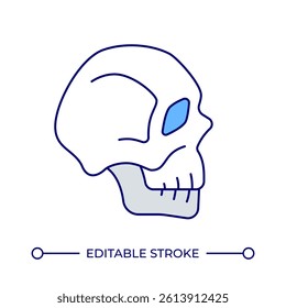 Skull line color icon. Halloween holiday spooky decor. Human head bone frame side view. Anatomy studying model. Isolated vector illustration. Flat colorful symbol design. Editable stroke