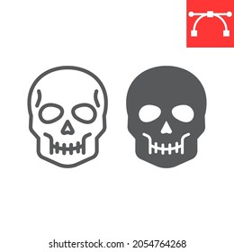 Skull line and glyph icon, holiday and halloween, human skull vector icon, vector graphics, editable stroke outline sign, eps 10.