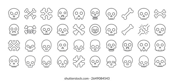 Skull Line Icon Bundle. Outline Signs for Graphic and Web Design, Apps, Adverts, Various Cards 