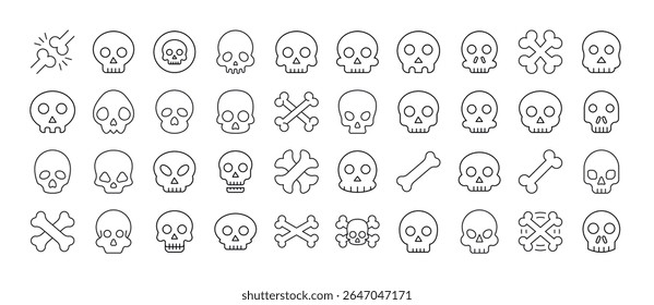 Coleção De Ícones Da Linha De Caveira. Outline Signs para Gráficos e Web Design, Apps, Anúncios, Vários Cartões 