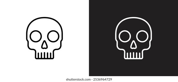 Skull line icon. Dangerous crossbones icon. Crossbones and Skull vector icon outline. Cute naive skull symbol. Skull vector illustration in black and white background. Editable stroke.