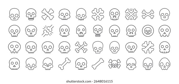 Pacote De Ícones Da Linha De Caveira. Outline Signs para Gráficos e Web Design, Apps, Anúncios, Vários Cartões 
