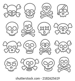 Skull line icon set on white background