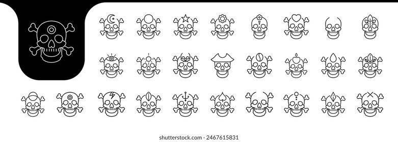 conjunto de iconos de línea de calavera diseños de Vector