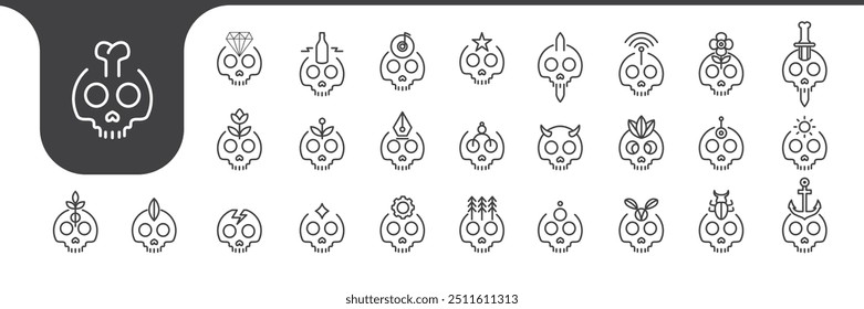 skull line mascot icon set design vector