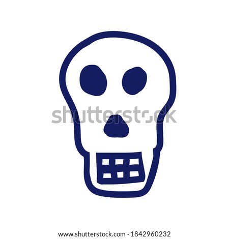 Skull linear style vector icon. blue outline skull doodle style gay pen for your design