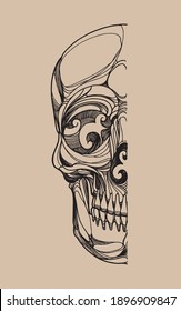 Skull lining tattoo desing vector