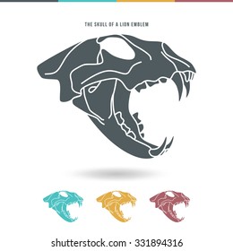 The skull of lion emblem. Color print on white background