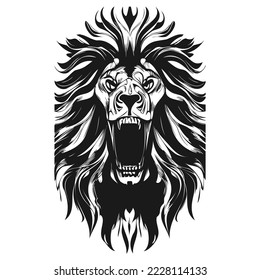 skull lion hand drawn vector clip art black and white
