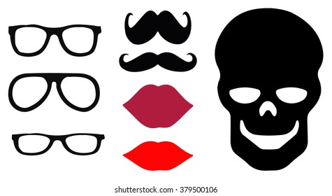 skull lips mustache glasses flat logo vector. Poster banner print advertisement infographics design element