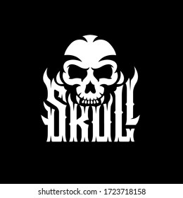 skull logo in black and white