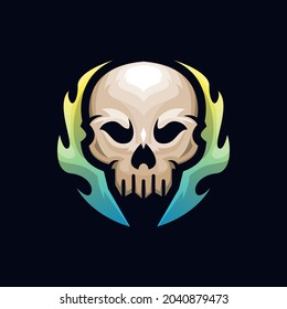 Skull logo with blue fire design vector