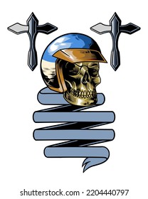 skull logo with cross on the side