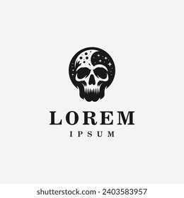 Skull logo design in fierce style, monochrome, black and white