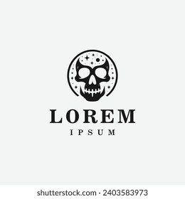 Skull logo design in fierce style, monochrome, black and white