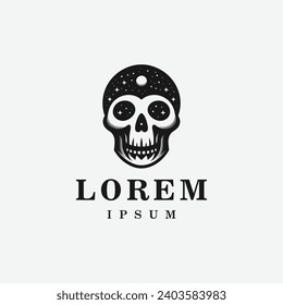 Skull logo design in fierce style, monochrome, black and white