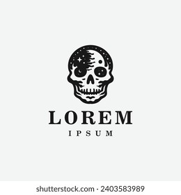 Skull logo design in fierce style, monochrome, black and white