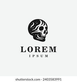 Skull logo design in fierce style, monochrome, black and white