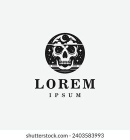 Skull logo design in fierce style, monochrome, black and white