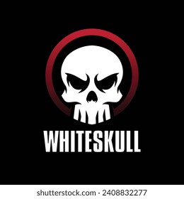 Skull Logo Design with Red Circle Badge arround the Skull. Vector illustration