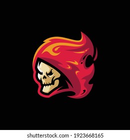 skull logo design with red fire
