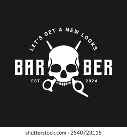 Skull Logo Design Template in Retro Style for Barbershop 