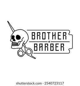 Skull Logo Design Template in Retro Style for Barber Shop 