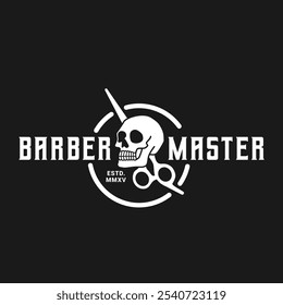 Modelo de design de logotipo de caveira em estilo retrô para barbearia 