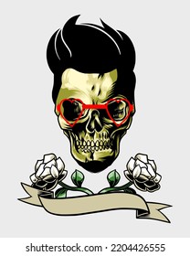 skull logo with flowers on the side