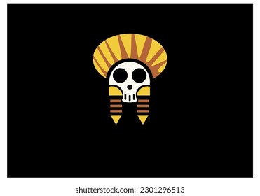 skull logo with hat on black background, used for business cards, tattoos, t-shirts, halloween day and other digital assets.