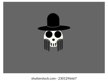 logotipo de cráneo con sombrero de fondo gris, usado para tarjetas de visita, tatuajes, camisetas, día de halloween y otros activos digitales.