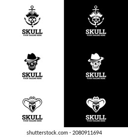 Skull logo, icon or skull illustration, vector of skeleton. suitable for company logo, print, digital, icon, apps, and other marketing material purpose. Skull logo set