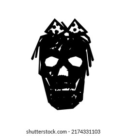 Skull logo icon sign Hair dreads emblem Face head with bow Scary woman girl emblem Hand drawn sketch Halloween concept Modern design style Fashion print clothes apparel greeting invitation card poster
