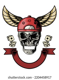skull logo illustration on a hat with wings