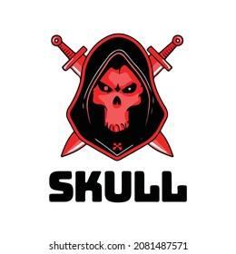 Skull logo with knife behind head for gamers