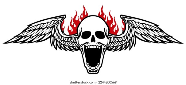 Skull logo mascot with 2 bird wings and additional fire accents. This logo can be edited according to your needs.