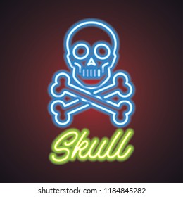 skull logo with neon sign effect. vector illustration