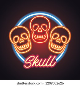 skull logo with neon sign effect. vector illustration