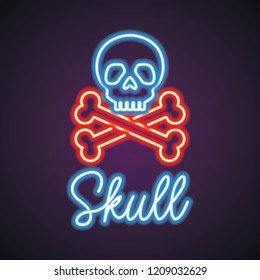 skull logo with neon sign effect. vector illustration