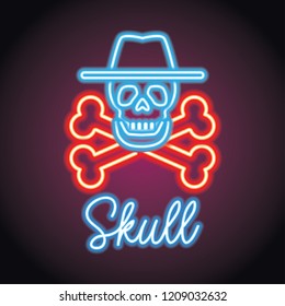 skull logo with neon sign effect. vector illustration