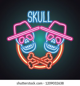 skull logo with neon sign effect. vector illustration