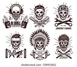 Skull Logo Set. Vector Illustration.