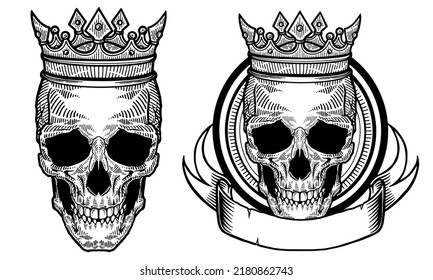 Logo del cráneo con técnica de sombreado y fondo blanco. Inspiración vectorial. Elemento de diseño para logotipo, afiche, identidad de marca, emblema, camiseta, comunidad de logotipo. Ilustración vectorial.