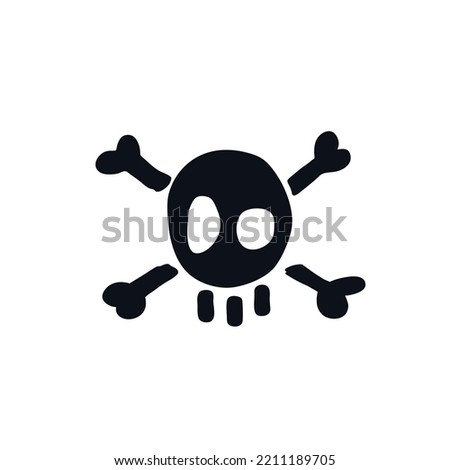 Skull logo sign Bones icon Hand drawn ink sketch Scary cute doodle modern design Abstract cartoon character style Fashion print clothes apparel greeting invitation card cover flyer poster banner ad
