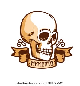 Skull logo templatewith ribbon, great design for any purposes. Skeleton day of dead tattoo. Vector illustration