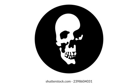 Skull logo, white skull in black circle