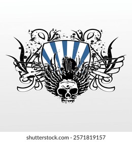 Skull logo with wings background